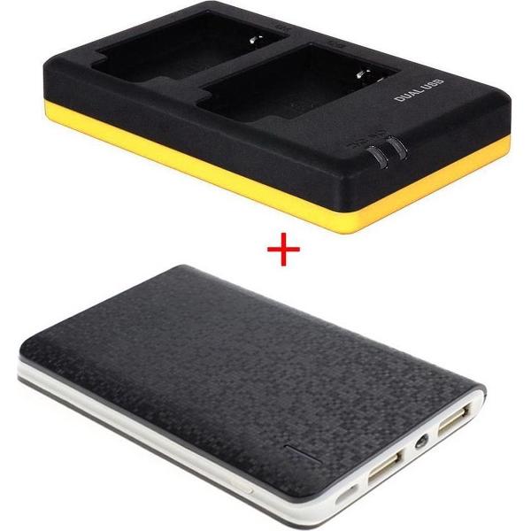 Huismerk Powerpakket Deluxe: EN-EL12 duo oplader + 8000mAh Powerbank voor 2 Nikon accu's EN-EL12