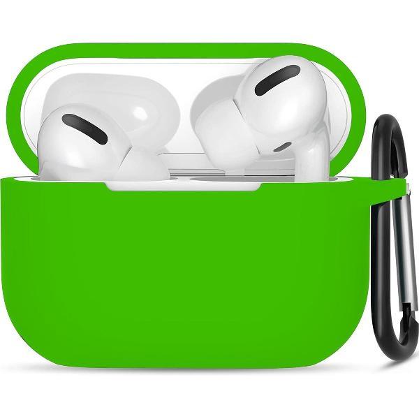 Apple Airpods Pro ultra dunne siliconen cover - Hoesje - extra dunne Apple Airpods siliconen cover met sleutelhanger - Lichtgroen