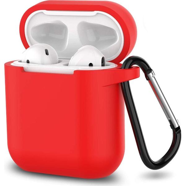 Apple Airpods 1 en 2 ultra dunne siliconen cover - Hoesje - extra dunne Apple Airpods siliconen cover met sleutelhanger - Rood