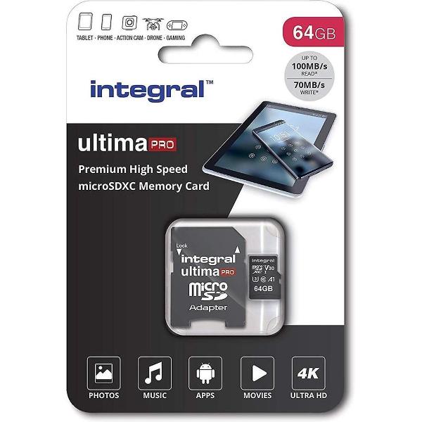 Integral Micro SD Geheugenkaart 64GB - Klasse 10 - Zwart