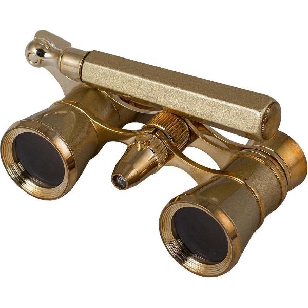 Levenhuk Broadway 325N Opera Glasses (gold lorgnette with LED light)