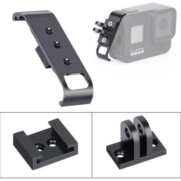 Aluminium warmtekoeling zijinterfacedeksel met koude schoenbevestiging en statiefadapter voor GoPro HERO8 (zwart)