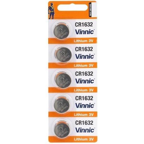 5 Stuks (1 Blister a 5st) Vinnic CR1632 125mAh 3V Lithium Knoopcel Batterij