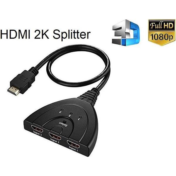 DrPhone - HDMI Kabel Mini 3 Port HDMI Switch HDMI Splitter 3D 1080P HD video switcher 1.4 Switcher HDMI Switcher 3 Input - 1 Output + HDMI Kabel Gold Plated Combi