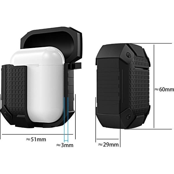 Mobigear Karabijnhaak Shockproof Armor Siliconen Cover Zwart voor Apple AirPods