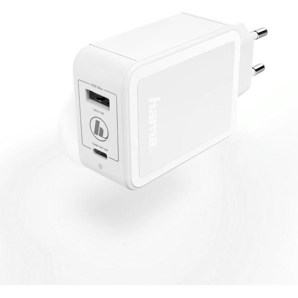 Hama Oplader USB-C Power Delivery (PD)/Qualcomm® + USB-A 42 Watt Wit