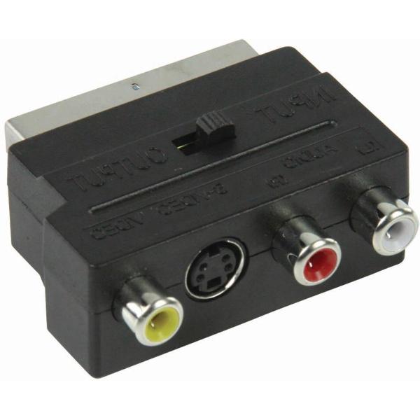 Nedis CVGB31902BK Schakelbare Scart-adapter Scart Male - S-video Female + 3x Rca Female Zwart