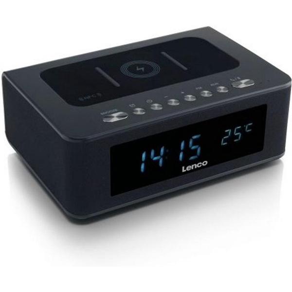Lenco CR-580 Zwart - Wekkerradio - Met draadloze oplader - Bluetooth en Temperatuurweergave