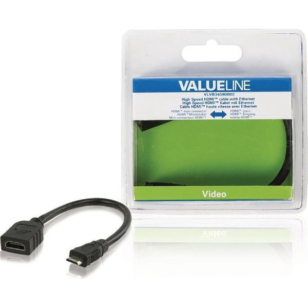 Valueline Vlvb34590b02 High Speed Hdmi -kabel met Ethernet Hdmi Mini-connector - Hdmi Input 0,20 M Zwart