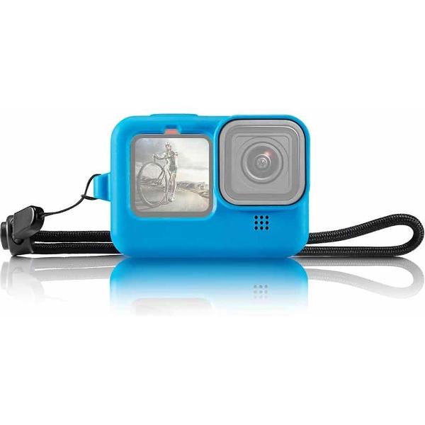 PULUZ voor GoPro HERO9 zwarte siliconen beschermhoes met polsband en lensafdekking (blauw)