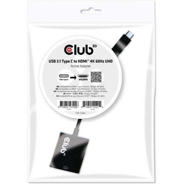 CLUB3D USB 3.1 Type C to HDMI 2.0 UHD 4K 60Hz Active Adapter
