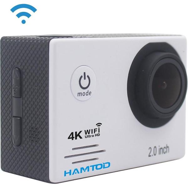 HAMTOD HF60 UHD 4K WiFi 16.0MP Sportcamera met waterdichte behuizing, Generalplus 4247, 2,0 inch LCD-scherm, 120 graden groothoeklens, met eenvoudige accessoires (wit)