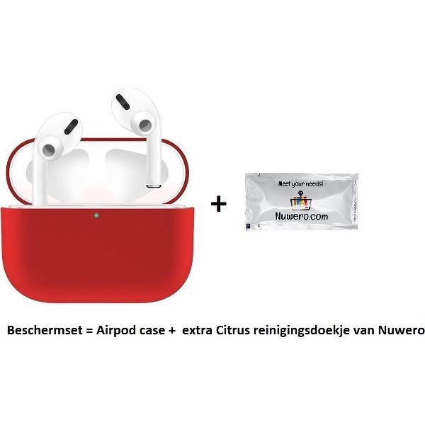 Nuwero – Airpods Pro Case/Hoesje – HOOGWAARDIGE KWALITEIT - Airpods Pro Siliconen - Airpods Pro Cover - Airpods Pro Bescherming - Airpods Case - Geschikt voor Airpods Pro - ROOD + Nuwero cleaning Doekje