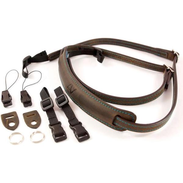 4V Design Lusso Slim Neck Strap Washed Tuscany Leather Green/Cyan