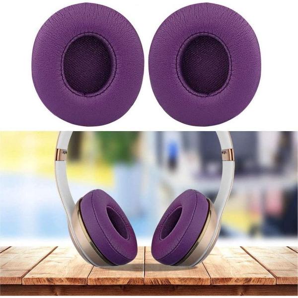 Luxe Lederen Oorkussen Set Voor Beats By Dr. Dre Solo 2/3 Wireless - Vervangende Koptelefoon Earpads - Oor Kussens - Ear Pads - Oorkussens Met Noise Cancelling Memory Foam Binnenlaag - Donker Paars