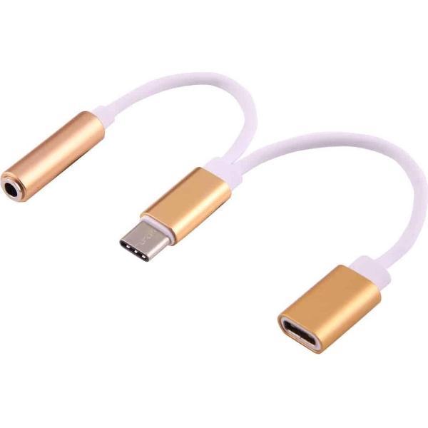USB-C / Type C Male naar 3,5 mm Female & Type-C Female Audio Adapter, voor Galaxy S8 & S8 + / LG G6 / Huawei P10 & P10 Plus / Xiaomi Mi6 & Max 2 en andere smartphones (goud)