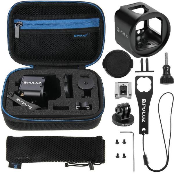 PULUZ 14 in 1 CNC Aluminum Cage Combo Kit met EVA hoesje (Metal Wrench + Lens Cap + schroevens + Tripod Adapter + Adapter Base + Storage Bag) voor GoPro HERO4 Session