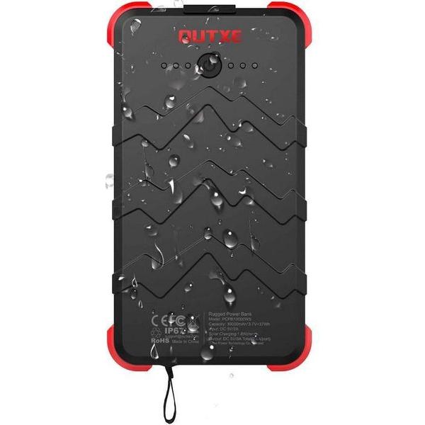 Outxe Solar Rugged Power Bank 10000mAh - Zwart/Rood