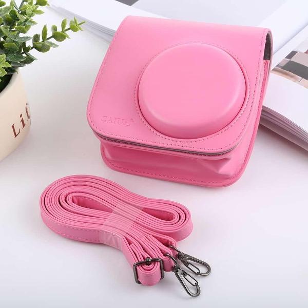 Retro stijl Full Body Camera PU lederen tas met riem voor FUJIFILM - Roze