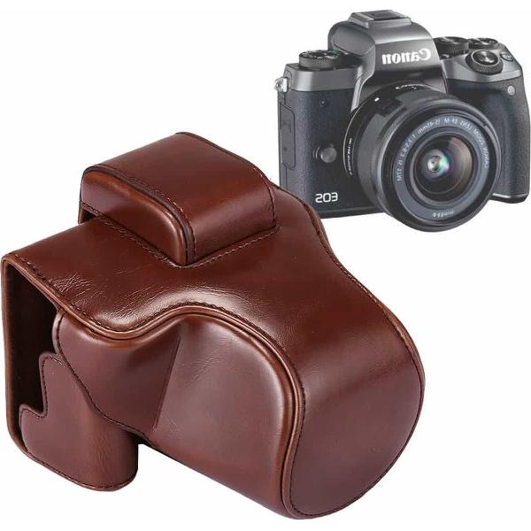 Full Body Camera PU lederen tas tas met riem voor Canon EOS M5 (koffie)