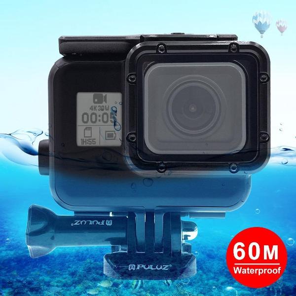 PULUZ 2 in 1 voor GoPro HERO (2018) / HERO7 zwart / 6/5 achterkant + 30 m waterdichte behuizing beschermhoes met gesp Basic mount & schroef, geen noodzaak om lens te verwijderen