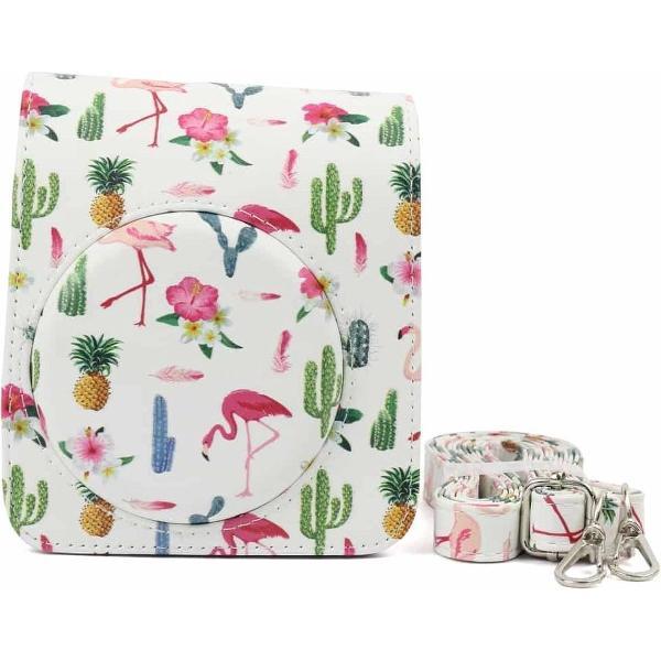 Flamingo Cactus patroon PU lederen beschermhoes tas voor FUJIFILM Instax Mini70 Camera