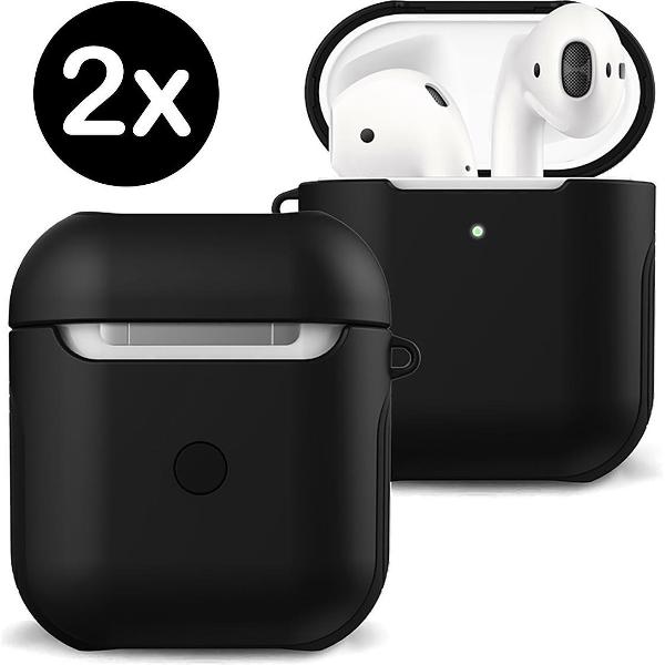Hoes Voor Apple AirPods Case Hoesje Hard Cover - Zwart - 2 PACK