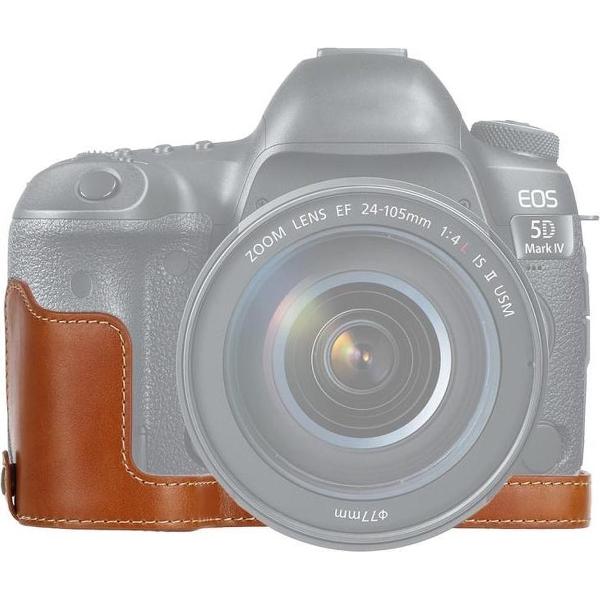 1/4 inch Thread PU Leather Camera Half Case Base for Canon EOS 5D Mark IV / 5D Mark III(Brown)