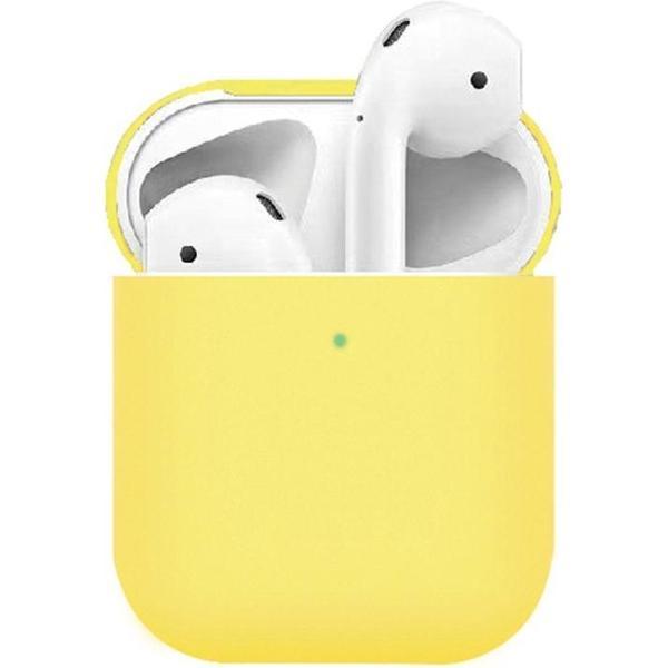 Let op type!! Dunne vloeibare silicone oortelefoon beschermende case voor Apple AirPods 2 (geel)
