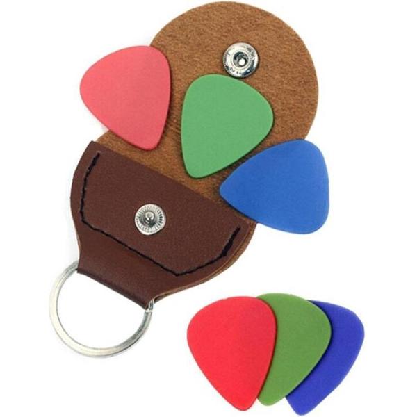 Plectrum Sleutelhanger Inclusief 6 Plectrums - Plectrumhouder - Guitar pick holder - 1 stuks voor aan de sleutelbos-Bruin