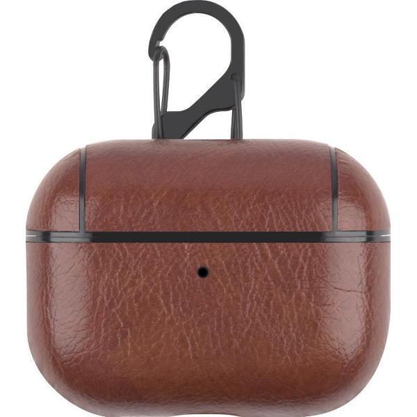 By Qubix - AirPods Pro lederen hoesje Pro Leather series - Met bevestigingsclip - Donker bruin - AirPods hoesjes