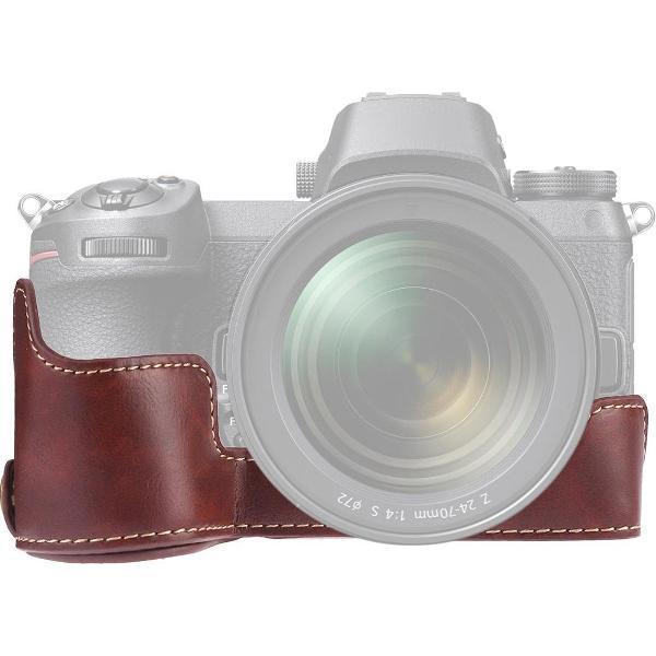 1/4 inch draad PU lederen camera half case basis voor Nikon Z6 / Z7 (koffie)