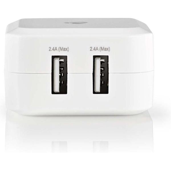 Nedis WCHAU484AWT Wandoplader 4,8 A 2 Uitgangen Usb-a Wit