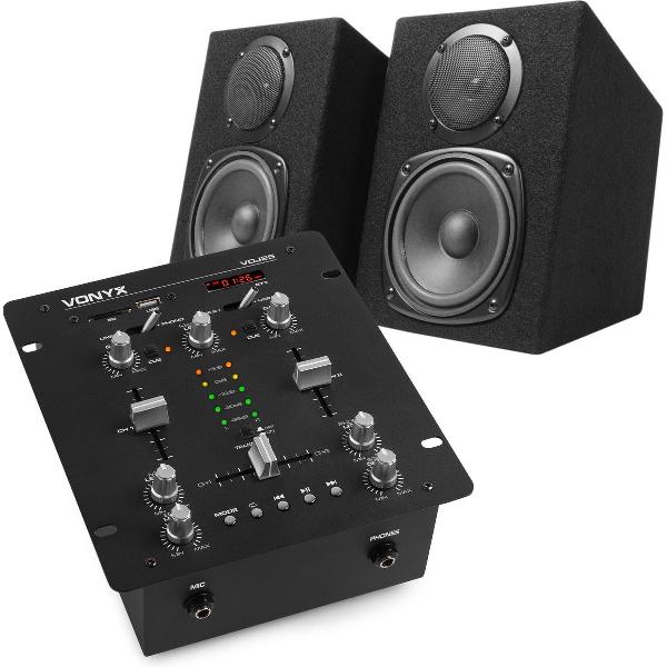 DJ set mengpaneel - Vonyx VDJ25 DJ set met mixer met versterker, Bluetooth en mp3 speler, speakers en luidsprekerkabel - Direct starten met draaien!