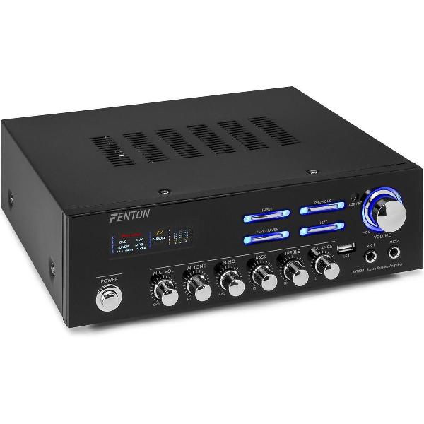 Versterker - Fenton AV120BT stereo 2x 60W versterker met Bluetooth en karaoke mogelijkheid