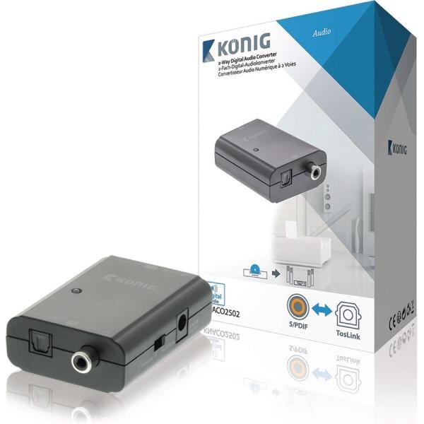 König KNACO2502 Digitale Audio Converter 1x Toslink Female + 1x S/pdif (rca) Female - 1x Toslink Female + 1x S/pdif (rca) Female Donkergrijs