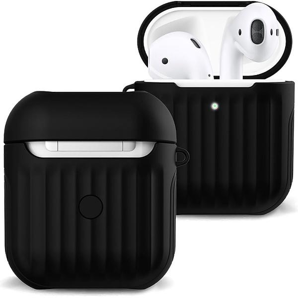 Hoes Voor Apple AirPods 2 Case Hoesje Hard Cover Ribbels - Zwart