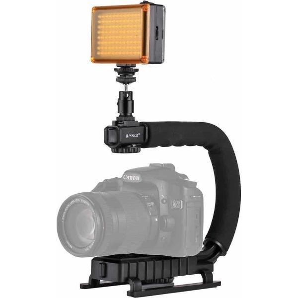 PULUZ U / C Shape Draagbare Handheld DV Bracket Stabilizer + LED Studio Light Kit met Cold Shoe Statiefkop voor alle SLR-camera's en Home DV Camera