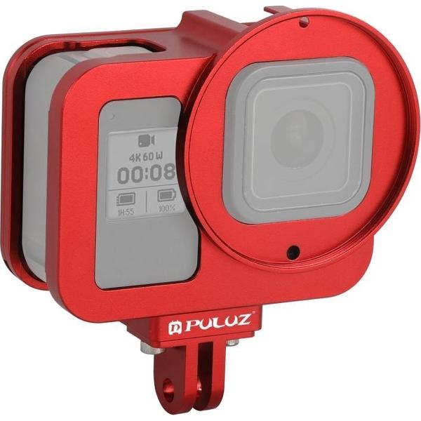 PULUZ voor GoPro HERO8 Zwarte Behuizing Shell CNC Aluminium Beschermende Kooi met Verzekeringsframe & 52mm UV Lens (Rood)