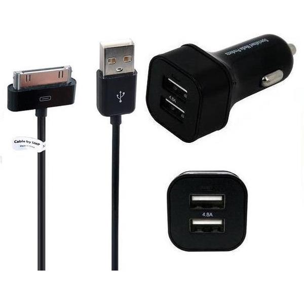 4,8A Auto oplader en 2,2 m oplaadkabel. Autolader adapter plug met stekker. Past ook op Apple. o.a. iPhone 3, iPhone 4 iPad 1, iPad 2 iPad 3, iPod Touch 3, 4, Classic, Nano 1, 2, 3, 4