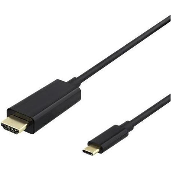 DELTACO USBC-HDMI1015-K, USB-C naar HDMI kabel, Ultra HD 4K 60Hz, 1.5 meter, zwart