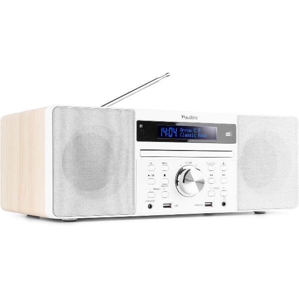 Audizio Prato microset wekkerradio - DAB radio met Bluetooth - DAB+, USB mp3 speler, radio en CD speler - stereo set - Wit