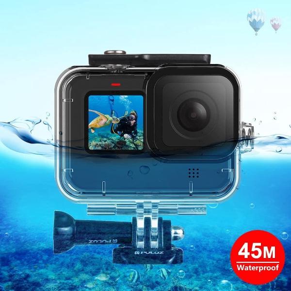 PULUZ voor GoPro HERO9 Zwart 45m waterdichte behuizing Beschermhoes met gesp Basismontage en schroef