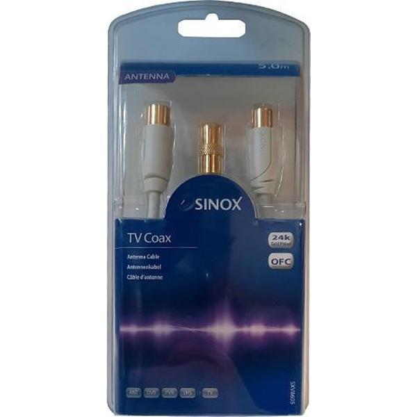 Sinox - Coax antenne kabel + Adapter coax (m) naar (m) - 5.0m - Wit