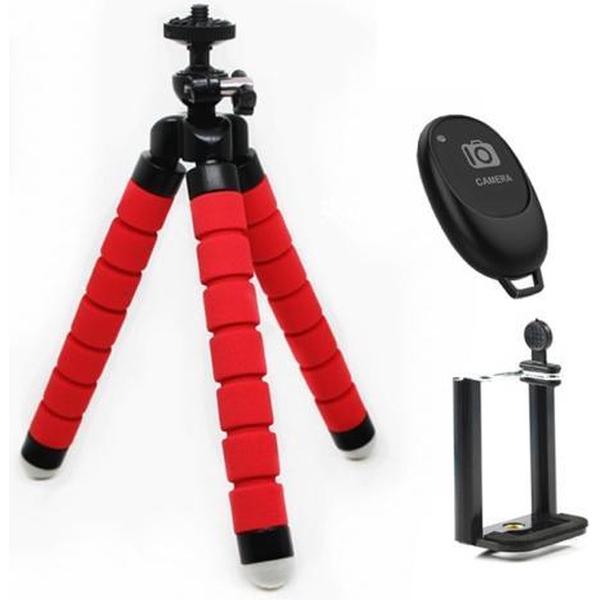 Mini Octopus flexibele schuimstatiefhouder met telefoonklem en afstandsbediening (rood)