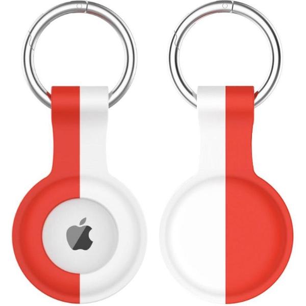 Apple AirTag Sleutelhanger Siliconen Bescherm Hoes Rood Wit
