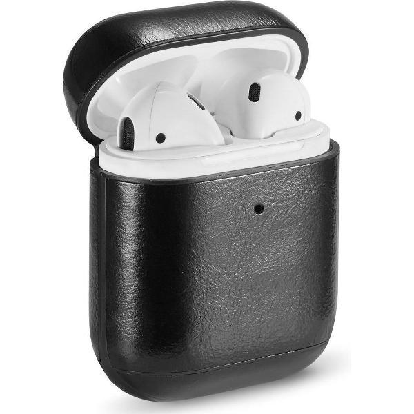 AirPods hoesje van By Qubix - AirPods 1/2 hoesje Genuine Leather Series - hard case - zwart