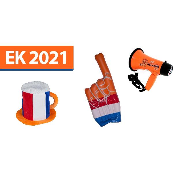 EK Voetbal Pakket 2020/2021 Nederland - Bierhoed - Opblaasbare Hand - Megafoon - Toeter - Oranje Leeuwen Supporter