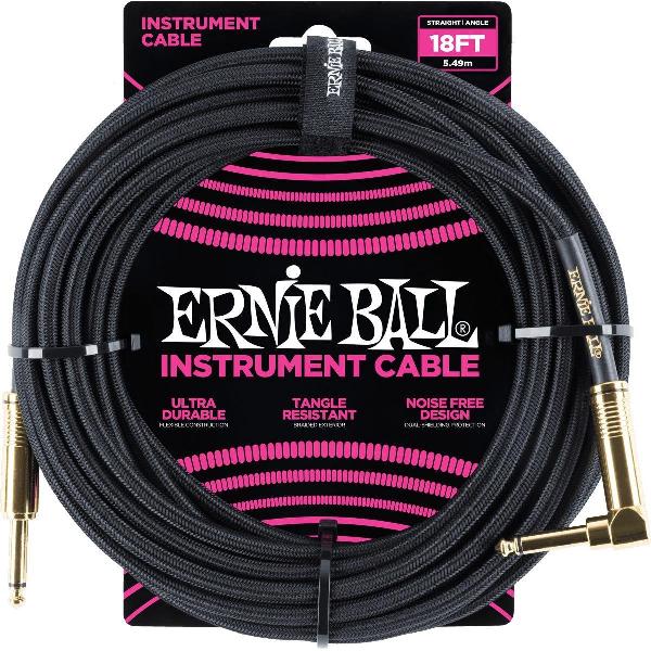 Ernie Ball gitaarkabel| Instrumentkabel | 6.35 mm mono jack plug recht/haaks | 5,5 meter | zwart
