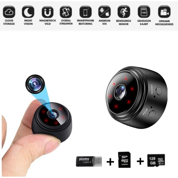Spy Camera met App – Verborgen Camera met Bewegingsdetectie – Beveiligingscamera - Incl. 32GB Geheugenkaart, SD Kaartlezer & Adapter – 1080P HD – Nachtmodus en Infrarood – iOS en Android - Zwart